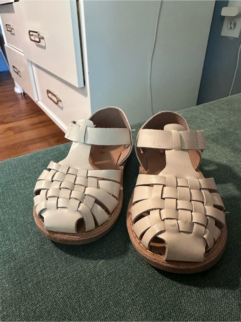Zara Kids Cream Woven Leather Sandals with Ankle Strap